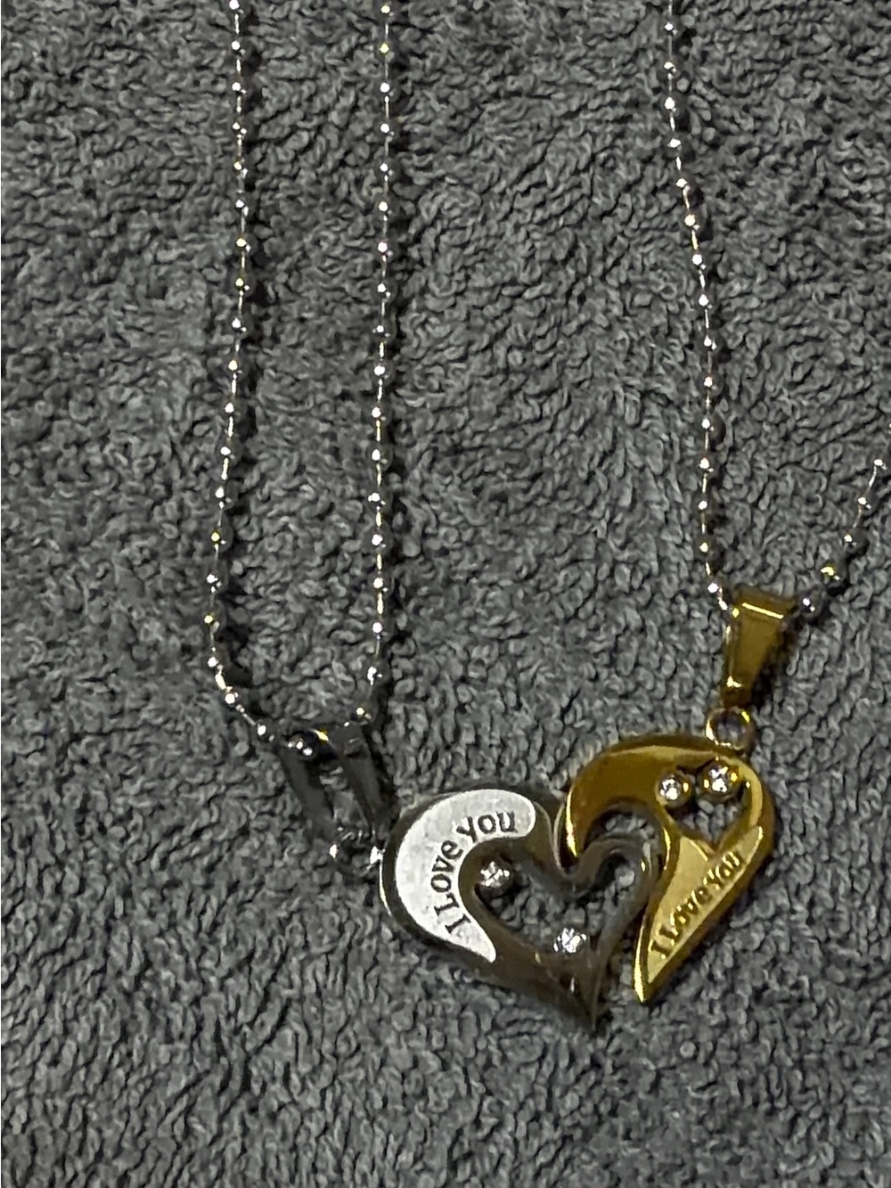 Two-Tone Heart Pendant Necklace Set - Gold & Silver 'I Love You'